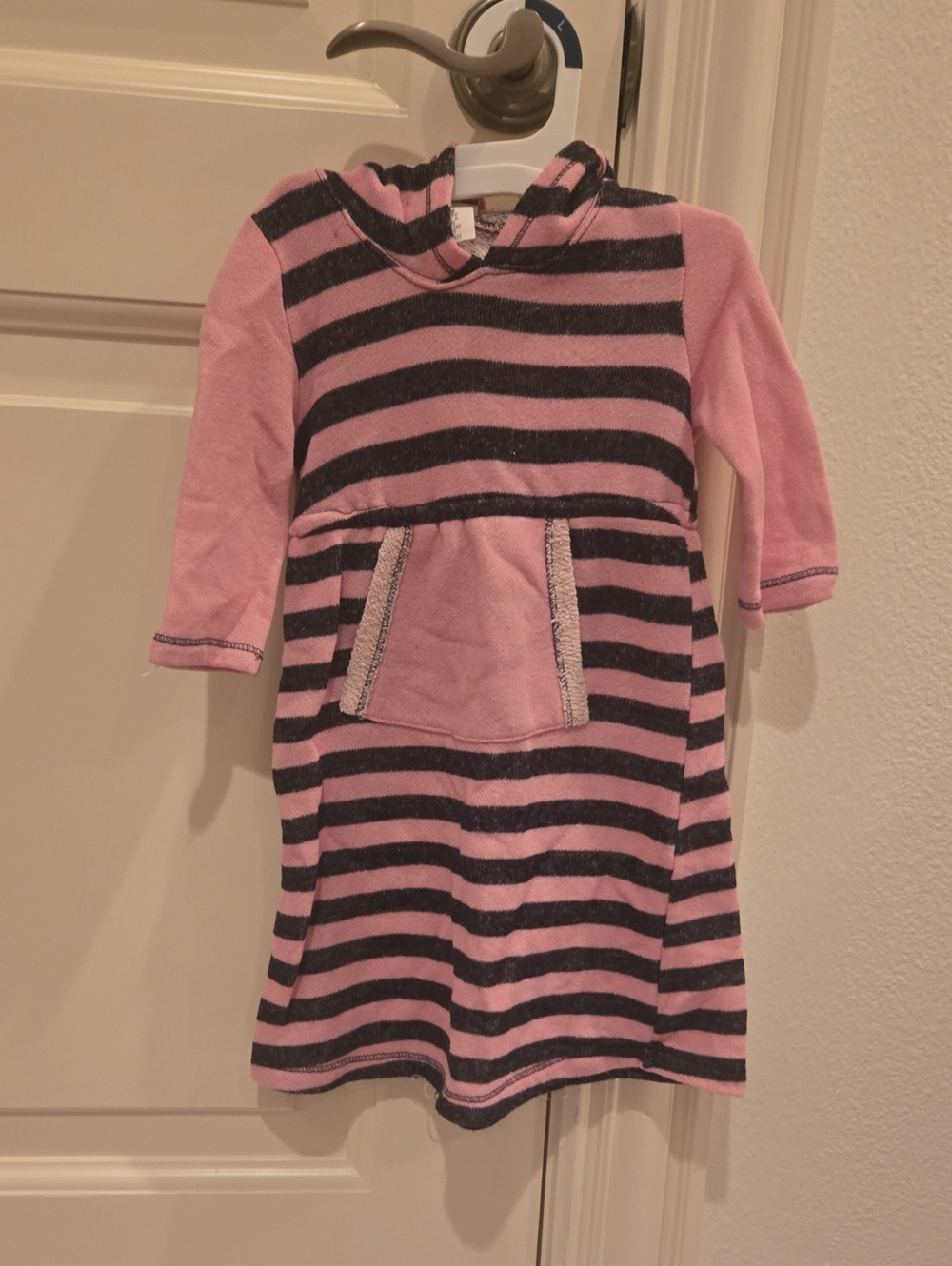 Striped Pink and Black Hooded Knit Dress for Girls